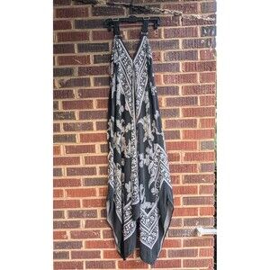 Denim 24/7 Boho Handkerchief Hem Sleeveless Dress-Black & White-Adjustable-1X